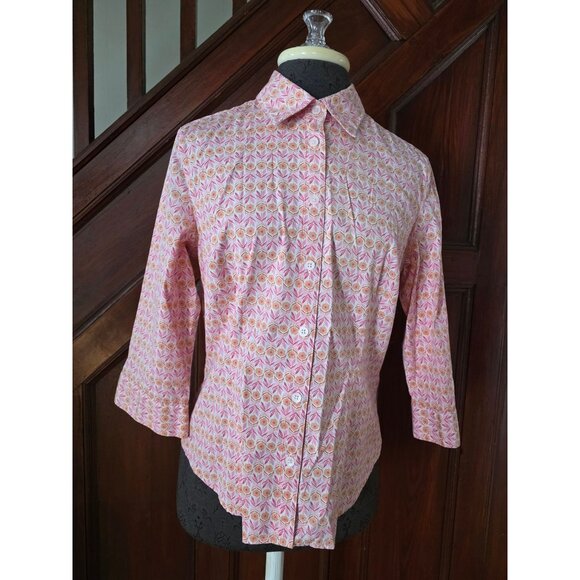 Talbots Womens Stretch Floral Button-Up Shirt S Pink & Yellow Long Sleeve - Picture 1 of 7